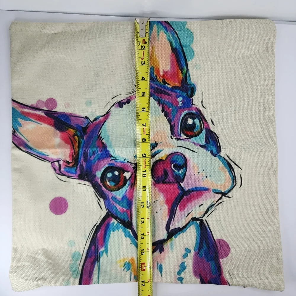 ***Only 1 Left***Double Sided Throw Pillow Cover. Water Color French Bulldog. - Picture 3 of 6